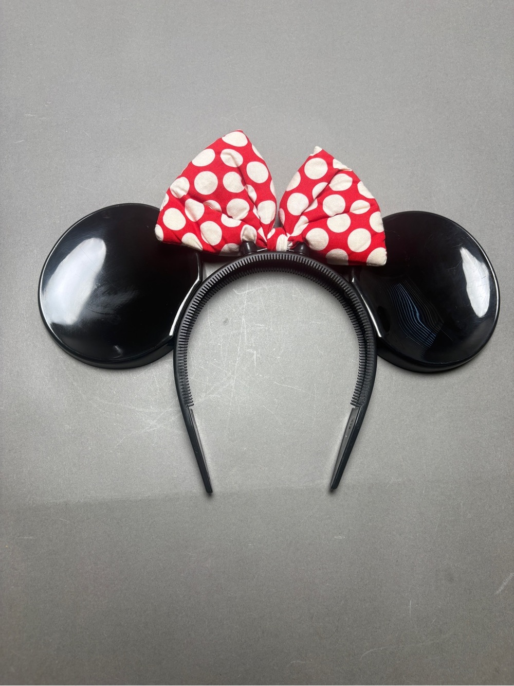 Vintage 90s Disney Black Minnie Ears Headband with Red White Polka Dot Bow